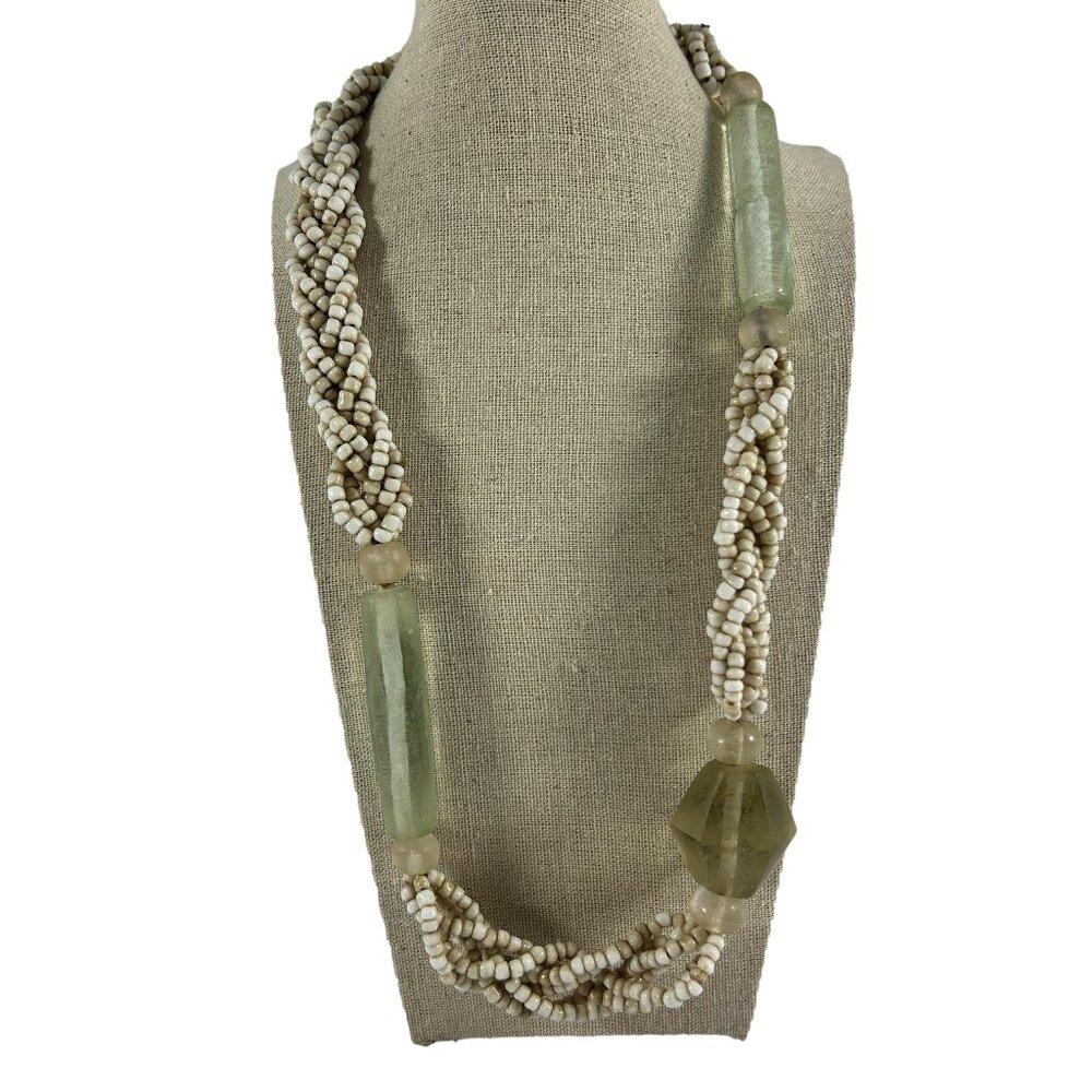 Braided Seed Bead Necklace Large Chunky Acrylic Beads Statement 26" Long